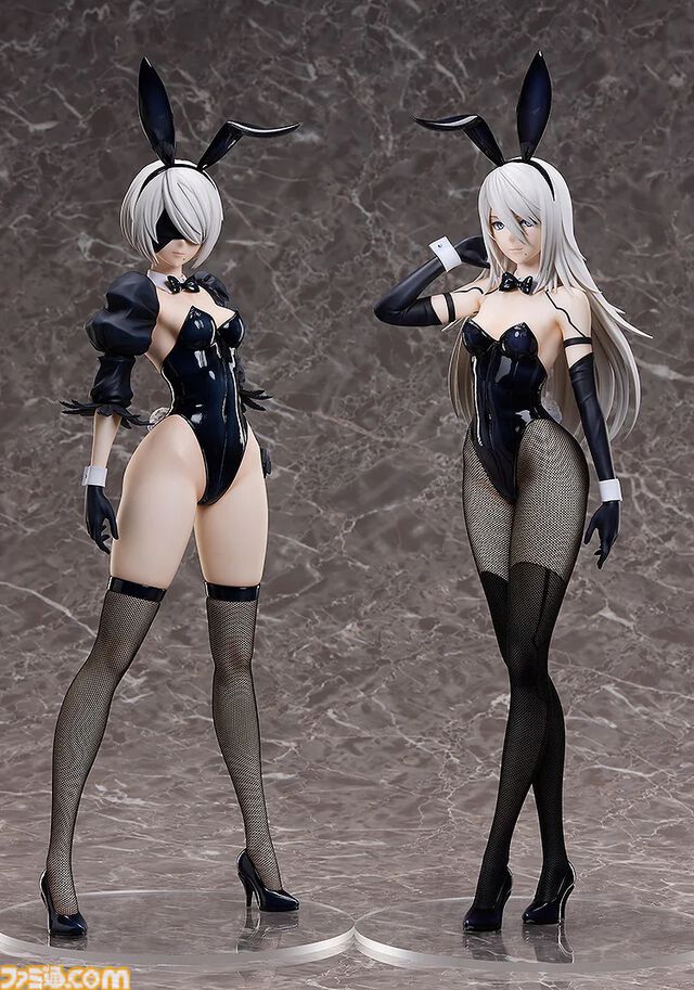 『ニーア オートマタ Ver1.1a』バニー姿の2Bがフィギュアに。堂々とした立ち姿、魅惑の脚に目を奪われる。ゴーグルなしVer.の顔パーツも付属