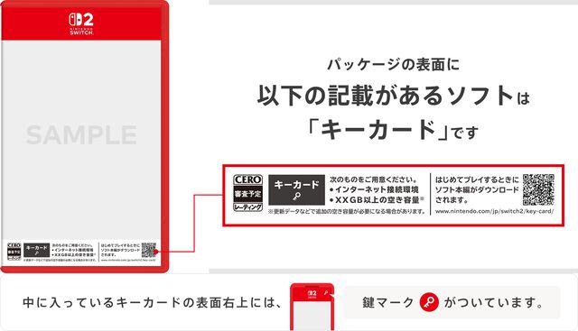 【Nintendo Switch 2】ソフト起動用の“鍵”のみが保存されたゲームカード“キーカード”を展開。最初はデータをDL、ネット接続も必要