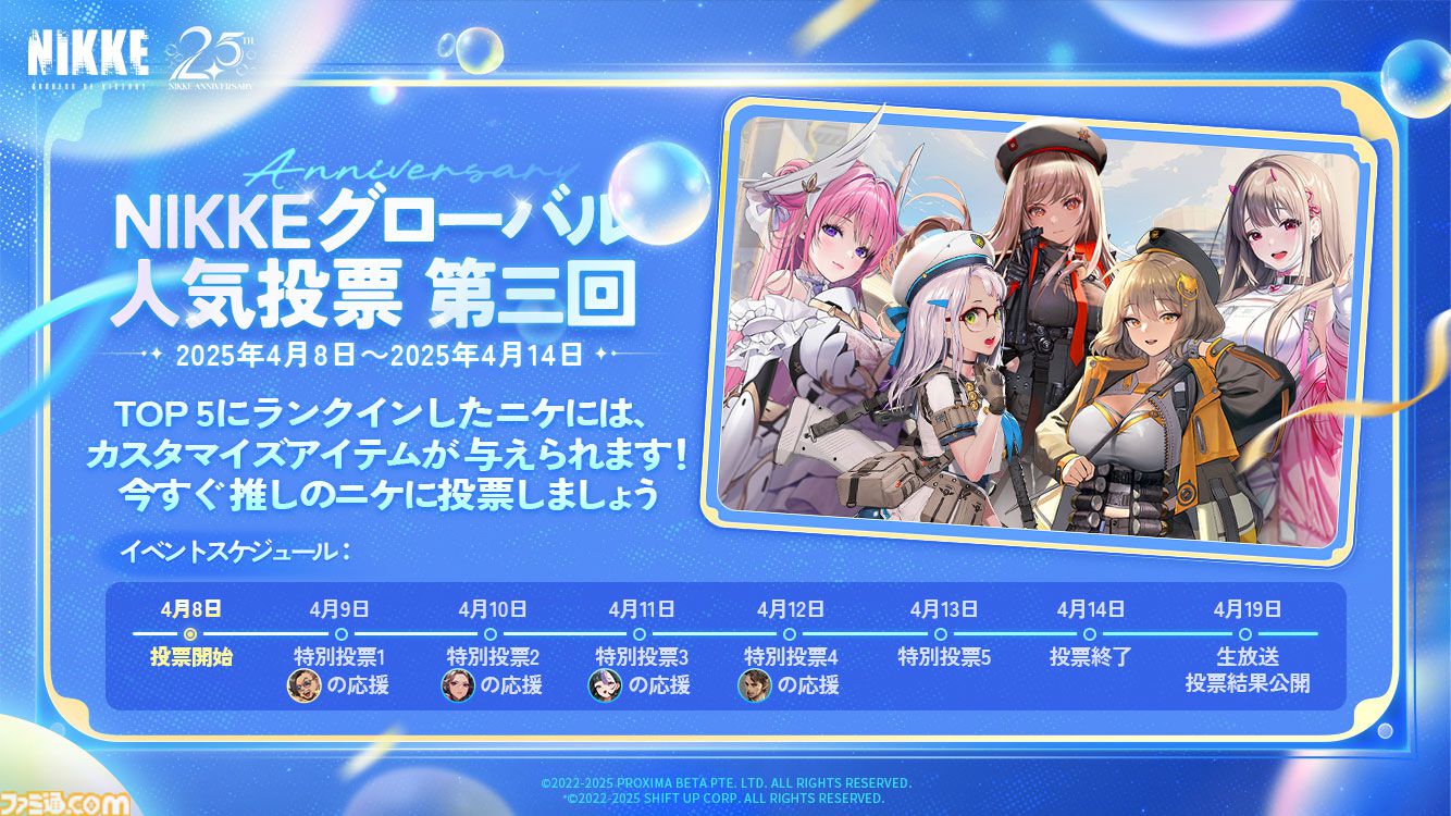 『NIKKE』第3回グローバル人気投票が4月8日より開催。1位に新コスチューム無料配布、トップ3は公式イラスト化