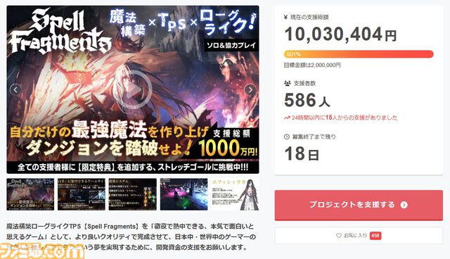 『Spell Fragments』“スペル×発動条件×性質変化”自分だけの最強魔法で戦うローグライク、クラファン支援総額1000万円達成。限定特典を追加するストレッチゴールも発表