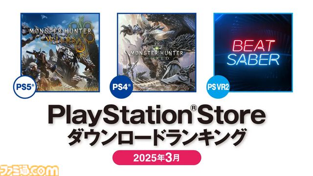 【PSストア】3月のダウンロードランキングが発表。PS5は前月と同じく『モンハンワイルズ』が1位、PS4では『モンハンワールド』が首位に