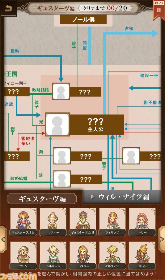 『サガフロ2リマスター』“人物相関図チャレンジ”キャンペーン開催。ギュスターヴ編、ウィル・ナイツ編の相関図で穴埋めパズルに挑戦しよう