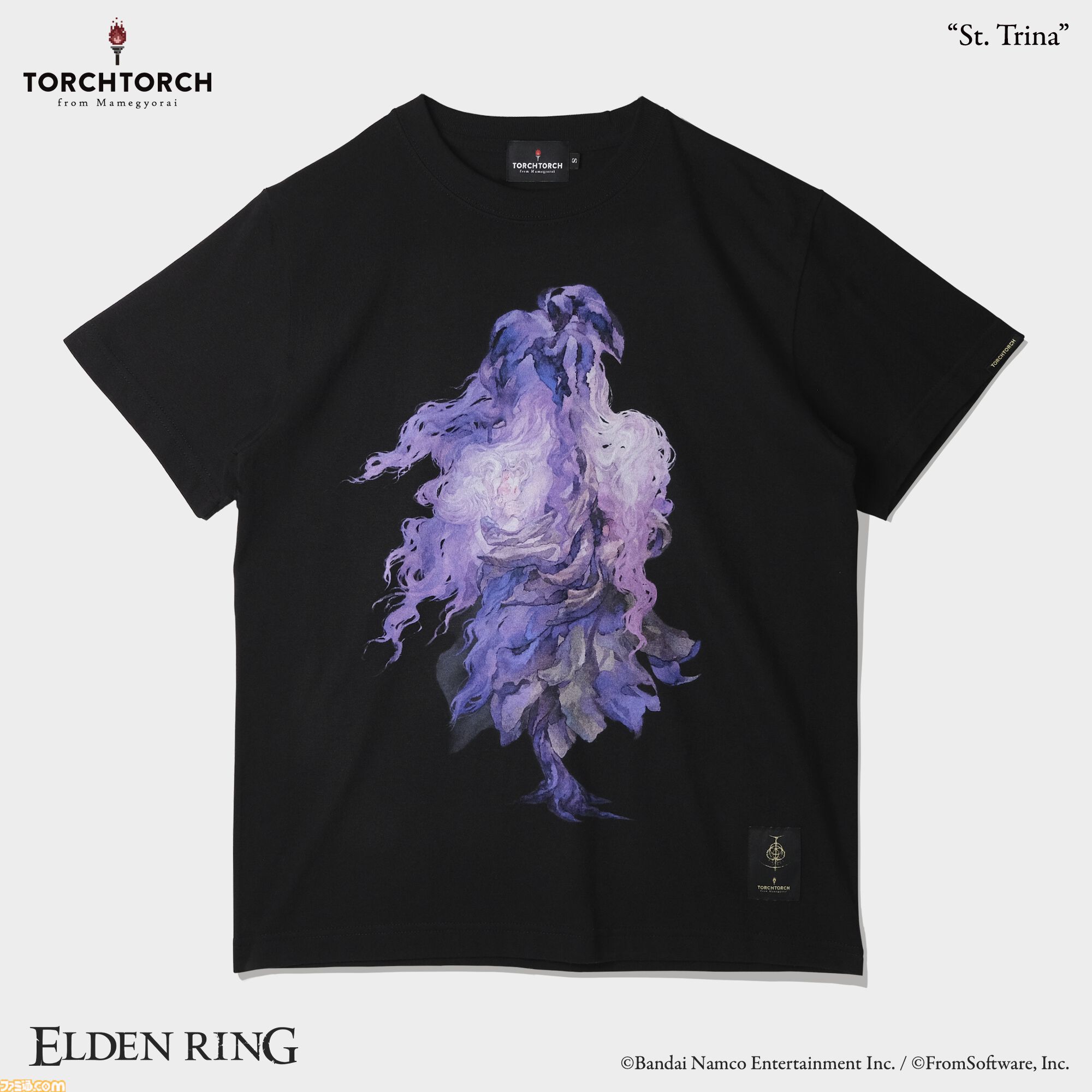 リブラ　メタルキーホルダー➕聖女トリーナ黒Lサイズ Tシャツ エルデンリング』聖女トリーナのプリントTシャツが登場。花びらの奥