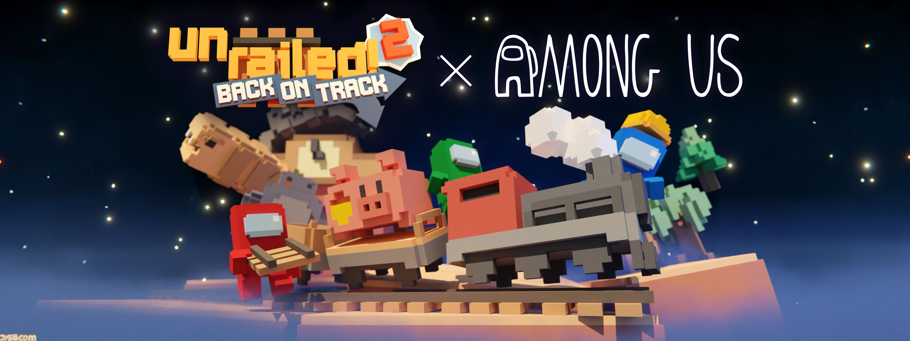 『Unrailed 2:バック・オン・トラック』無料大型アプデで『Among Us』とコラボ。クルーメイトたちが線路建設で奮闘！ 地形が変化する新バイオームも登場