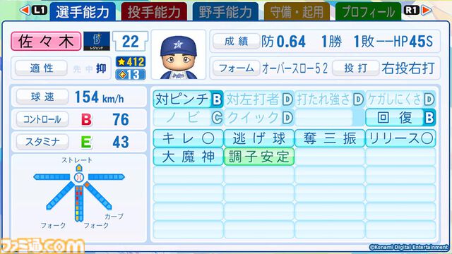 『パワプロ2024』OB　横浜ベイスターズ　佐々木主浩　選手能力