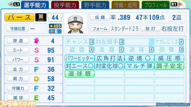 『パワプロ2024』OB　阪神　バース　選手能力