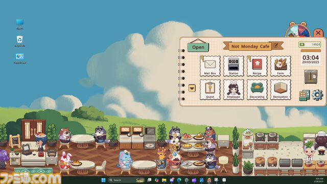 『月曜が来ないカフェ』PC画面を使ったカフェ経営放置ゲーム。YoutubeやTwitchを利用して配信者のカフェに訪問できる【デモ版配信】
