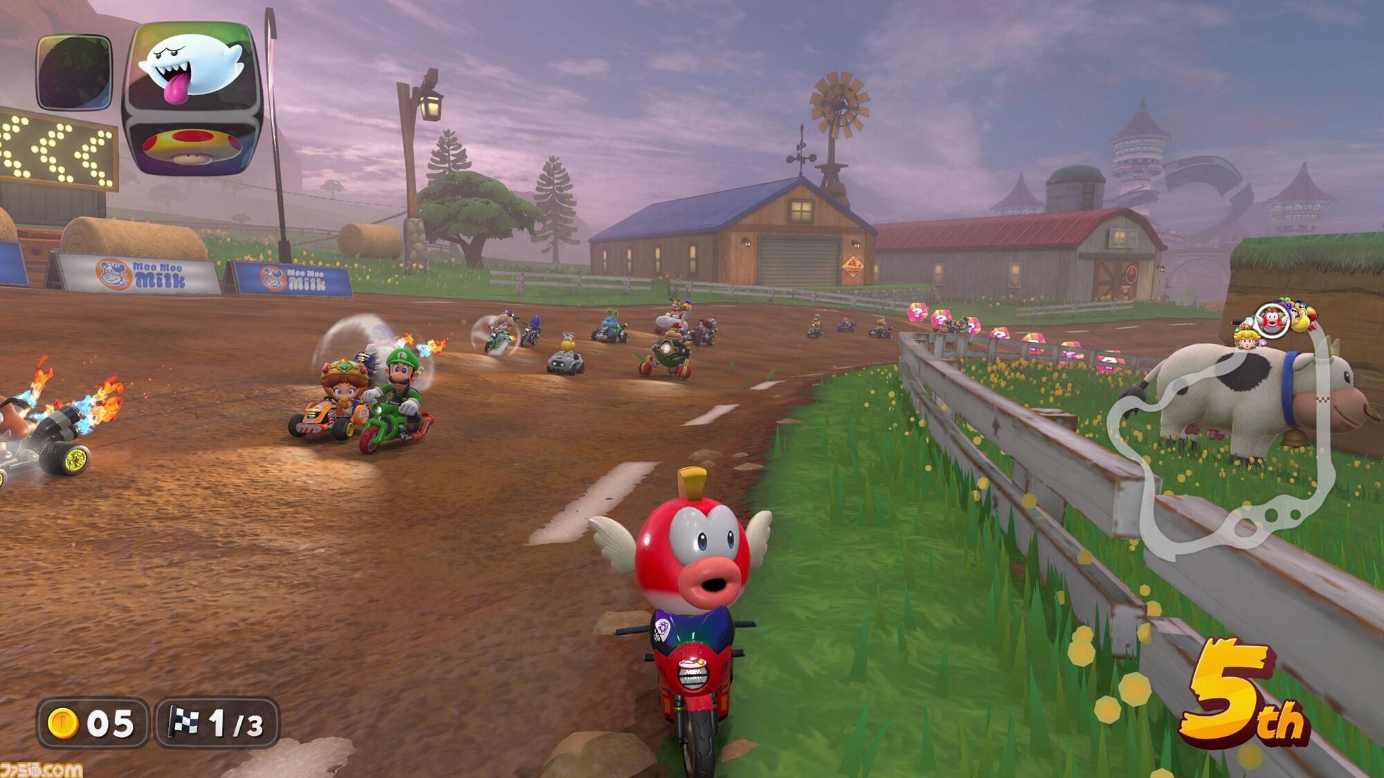 『マリオカート ワールド』24台のレースは混戦・スリリング。ドンドン脱落する“サバイバル”はスピーディー（約10分）に大陸横断、“グランプリ”のレースはコースどうしをつなぐ道でも開催
