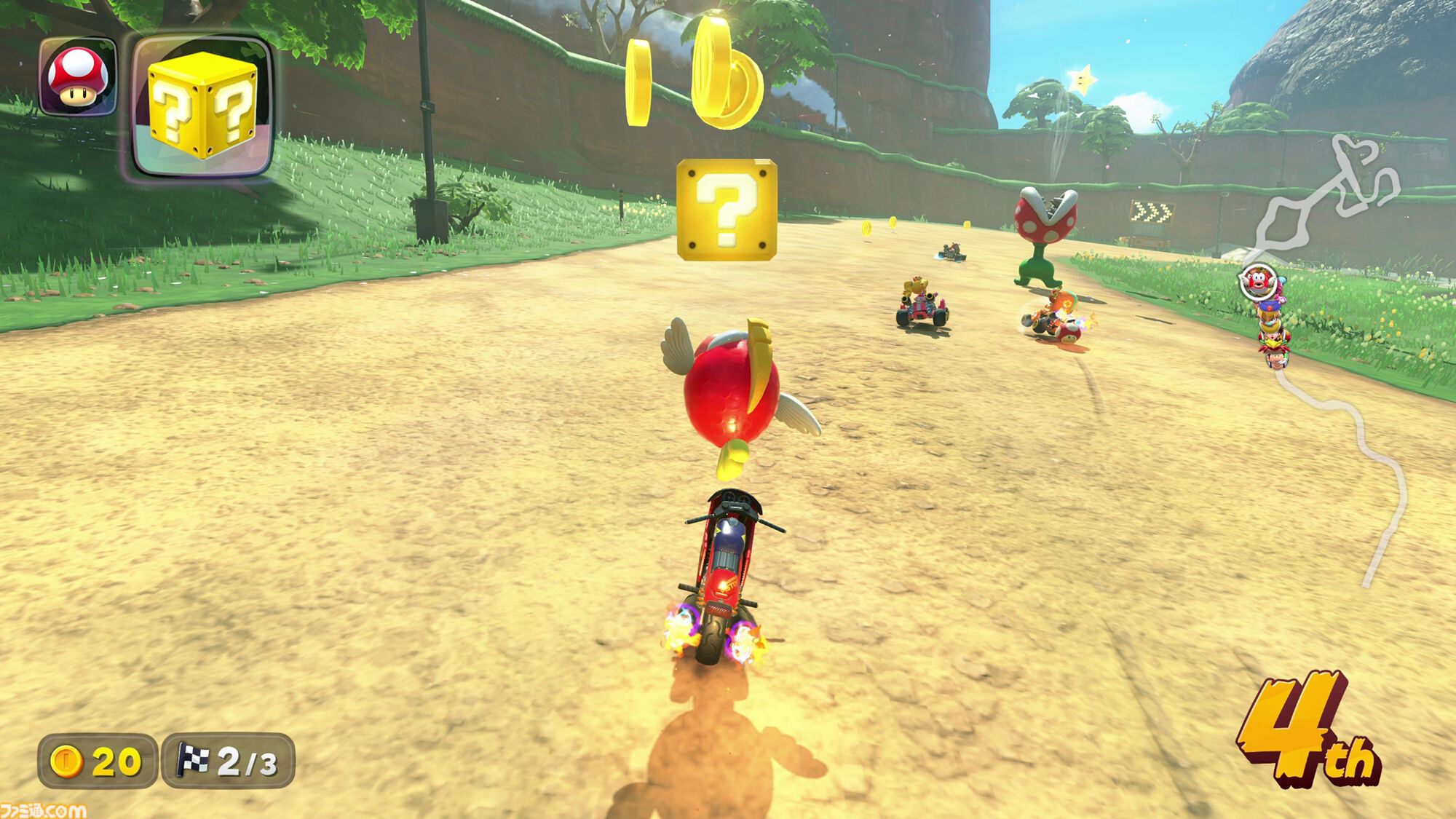 『マリオカート ワールド』24台のレースは混戦・スリリング。ドンドン脱落する“サバイバル”はスピーディー（約10分）に大陸横断、“グランプリ”のレースはコースどうしをつなぐ道でも開催