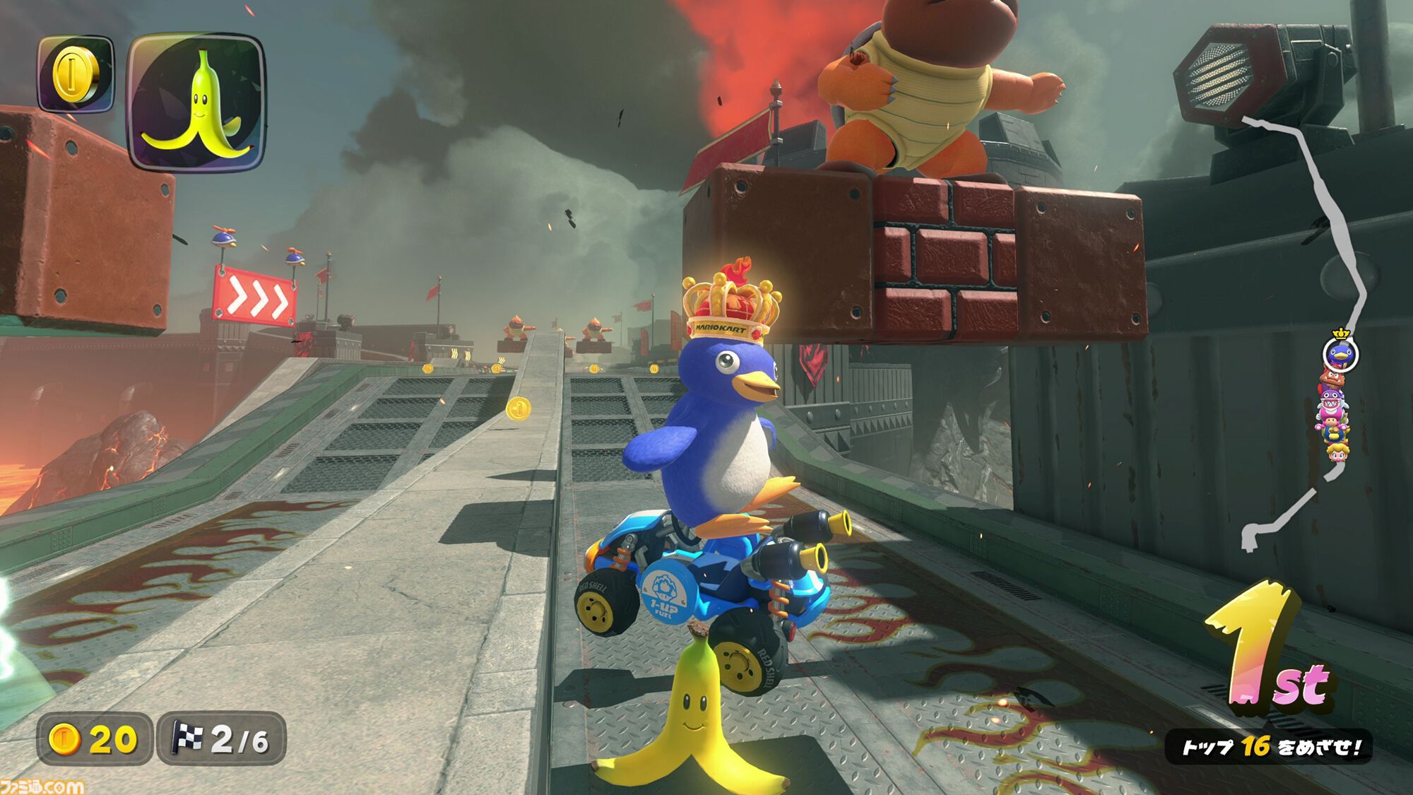 『マリオカート ワールド』24台のレースは混戦・スリリング。ドンドン脱落する“サバイバル”はスピーディー（約10分）に大陸横断、“グランプリ”のレースはコースどうしをつなぐ道でも開催