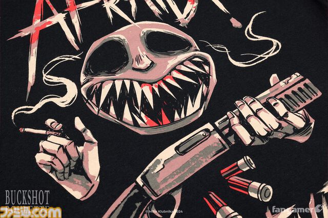 『バックショットルーレット』ディーラーがデザインされた“運が悪いなTシャツ”が登場。同時発売のピンバッジもクールなデザイン