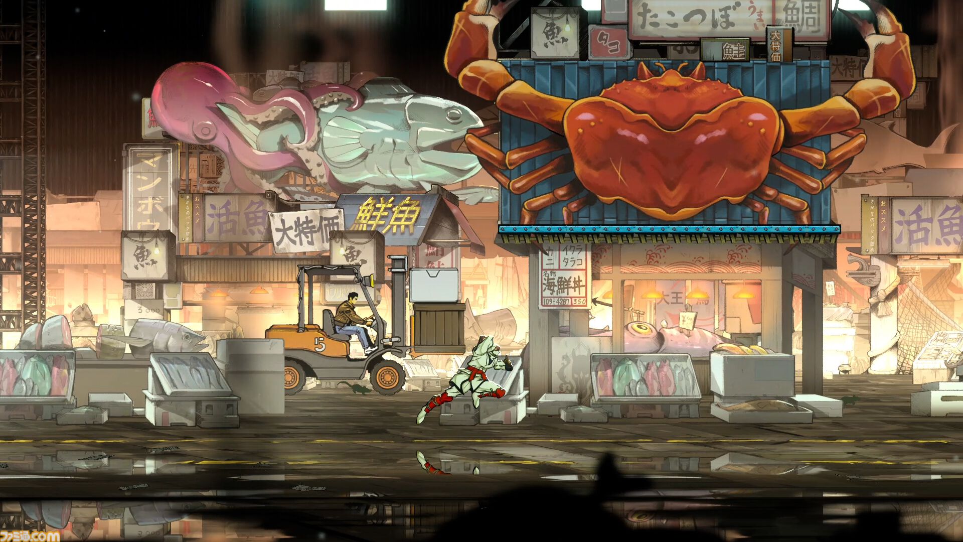 『SHINOBI 復讐の斬撃』新ステージ“魚市場”公開。動く巨大タコ看板やコンテナを飛び移りながら戦うダイナミックな忍者バトル