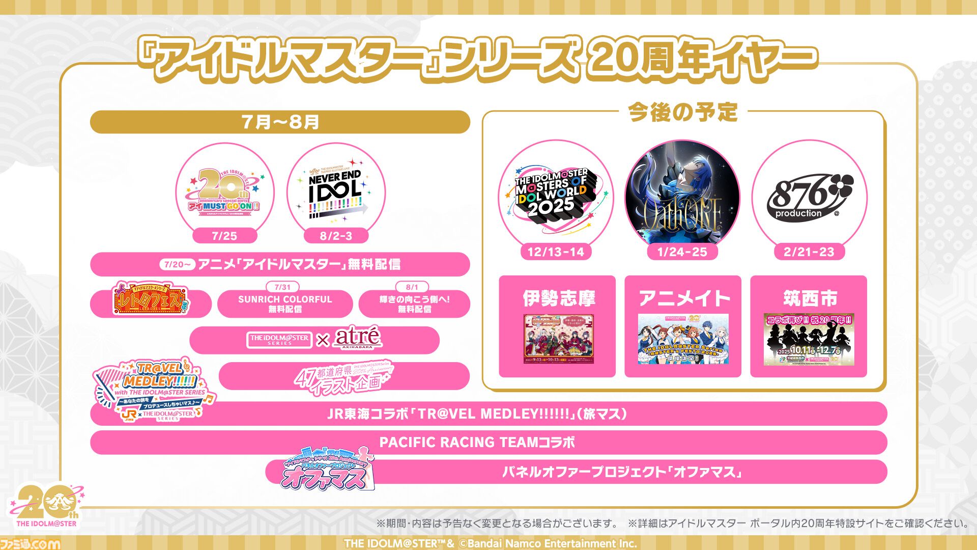 『アイマス』合同ライブ“MOIW2025”が12月13日、14日に京セラドーム大阪で開催決定。シリーズ6ブランドに加えてヴイアライヴとアルバノクトが出演