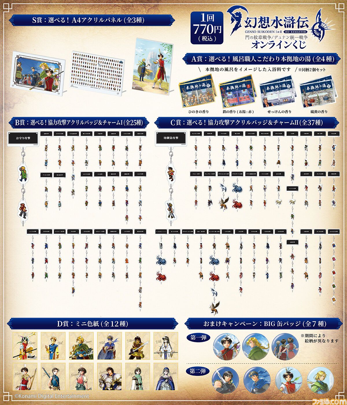 幻想水滸伝　アクリルパネル　巻バッジ　グラス 幻想水滸伝 I&II HDリマスター』オンラインくじが発売。アクリル