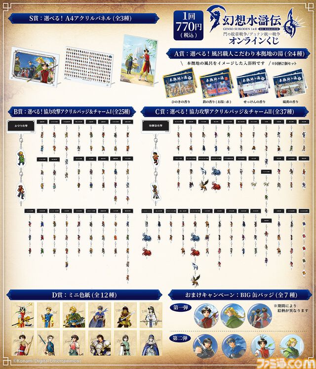 『幻想水滸伝 I&II HDリマスター』オンラインくじが発売。アクリルパネルや本拠地の風呂をイメージした入浴料などのグッズが登場