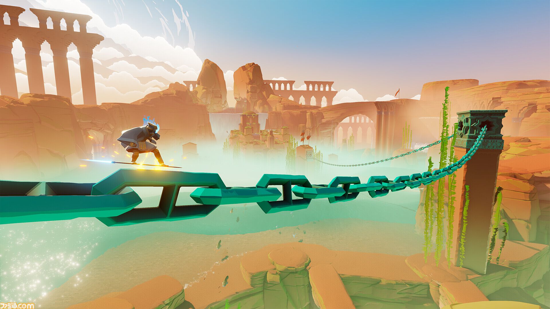 『風ノ旅ビト』クリエイターが贈る新作サーフィンアドベンチャー『Sword of the Sea』本日（8/19）配信。砂と海広がる不毛の地でトリックきめながら爽快に駆ける
