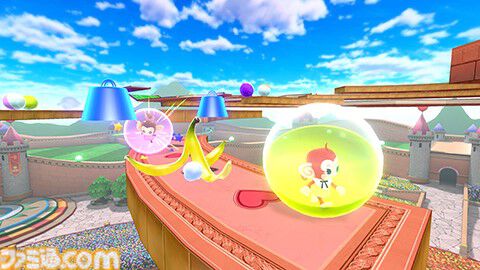 『スーパーモンキーボール バナナランブル』オンライン対戦のルールとステージ情報が公開。バナナの皮、ミサイルなどの一部アイテムも紹介