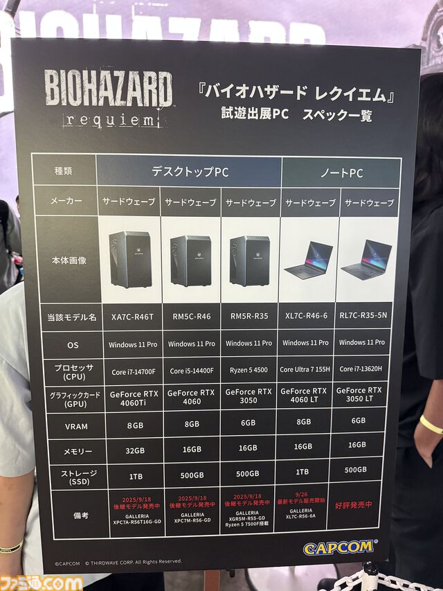 【バイオ9】『バイオハザード レクイエム』試遊版のPCスペックをチェック。CPU、グラボ、SSDなどの情報が案内板で公開中【TGS2025】