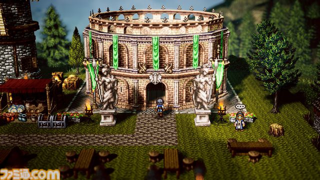『オクトパストラベラー0』オルステラ大陸の支配を目論む暴虐の王とそれに立ち向かう仲間たちが新たに公開。魔物闘技場など新システム“タウンビルド”で建設できる建物も紹介