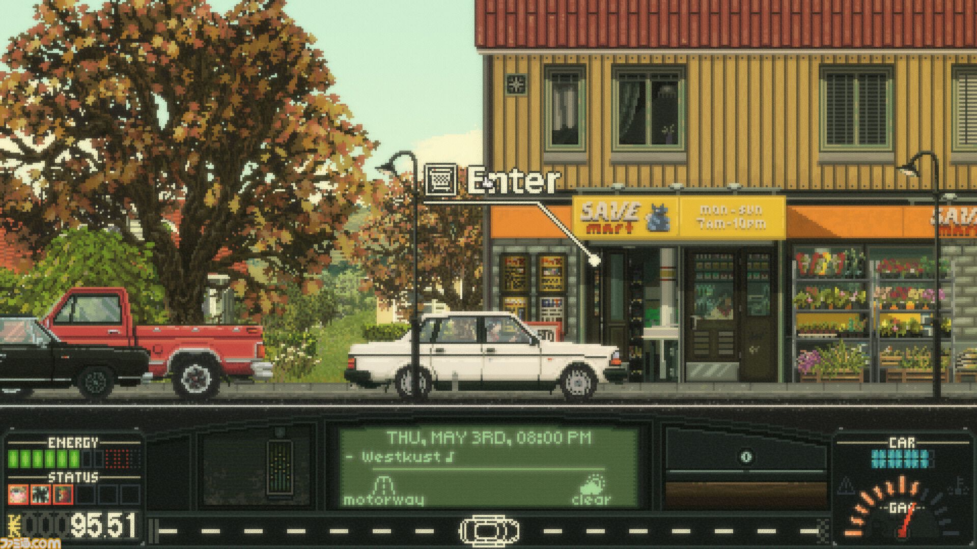 『Keep Driving』ヒッチハイカーと旅するドライブRPGが日本語対応。愛車とともに2000年代初頭のピクセルアート世界をノスタルジックに巡る