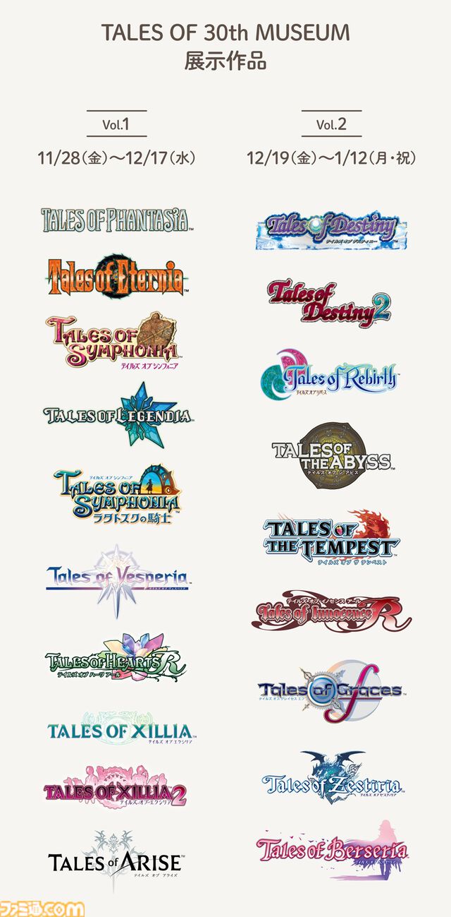 『テイルズ オブ』シリーズ30周年を記念した展覧会が11月28日より渋谷で開催。歴代主人公の等身大パネルやアニメーションギャラリーが展示