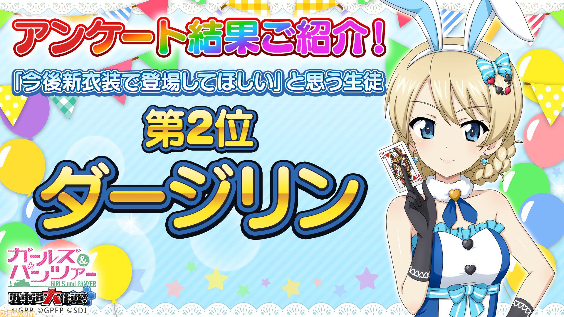 ガルパン 戦車道大作戦』「新衣装で登場してほしい生徒」アンケートに