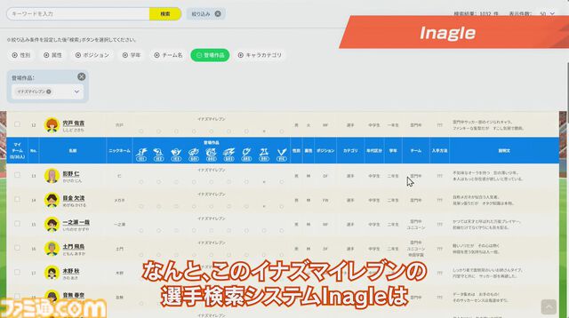 『イナズマイレブン』選手全員が検索できる“イナグル”が10/22公開。能力を見たりドリームチームを考えて見せ合うという企画も