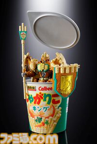 【超合金】“じゃがりこ”が杖と盾を持った騎士王“じゃがりこキング”に変身。カップにぎっしり詰まったじゃがりこモードも搭載【予約受付中】