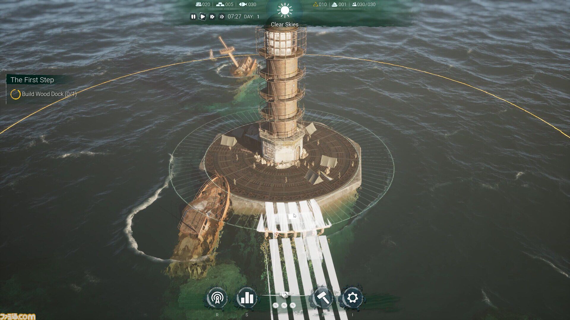 『Drownlight』大洪水に見舞われた世界で都市開発を行うシミュレーションゲームが公開。灯台の光を絶やさずに生存者を集め、闇の脅威を退く