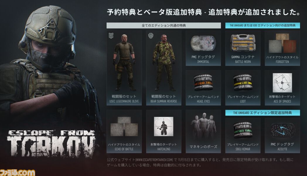 タルコフ】『Escape from Tarkov』正式リリース（11/15）までに公式