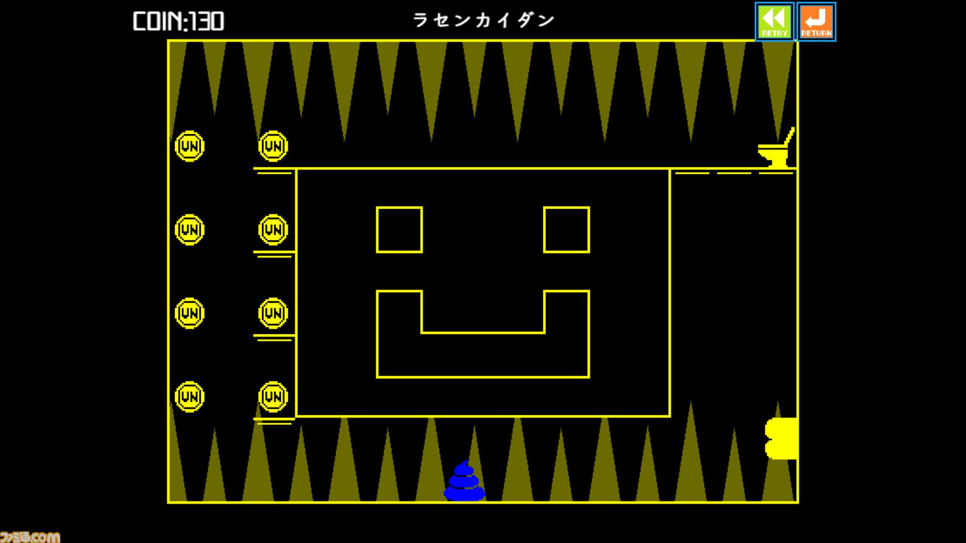 『ウンコテクニカ』ジャンプだけで便器を目指す高難度ウンコアクション。コミカルな見た目とは裏腹に精密操作と反射神経が求められる硬派なゲーム性