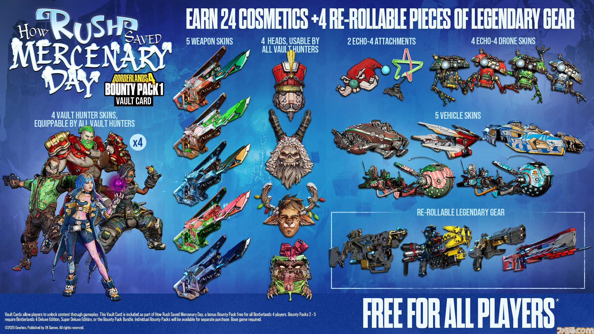 『ボーダーランズ4』DLC“お尋ね者パック1”を無料配信。ラッシュを支援する新ミッション、24種のカスタマイズアイテムが登場