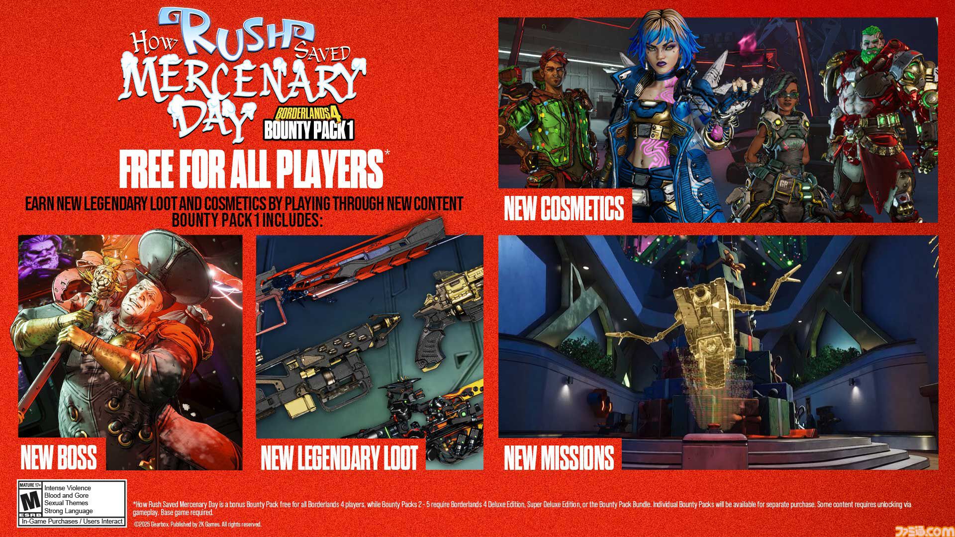 『ボーダーランズ4』DLC“お尋ね者パック1”を無料配信。ラッシュを支援する新ミッション、24種のカスタマイズアイテムが登場