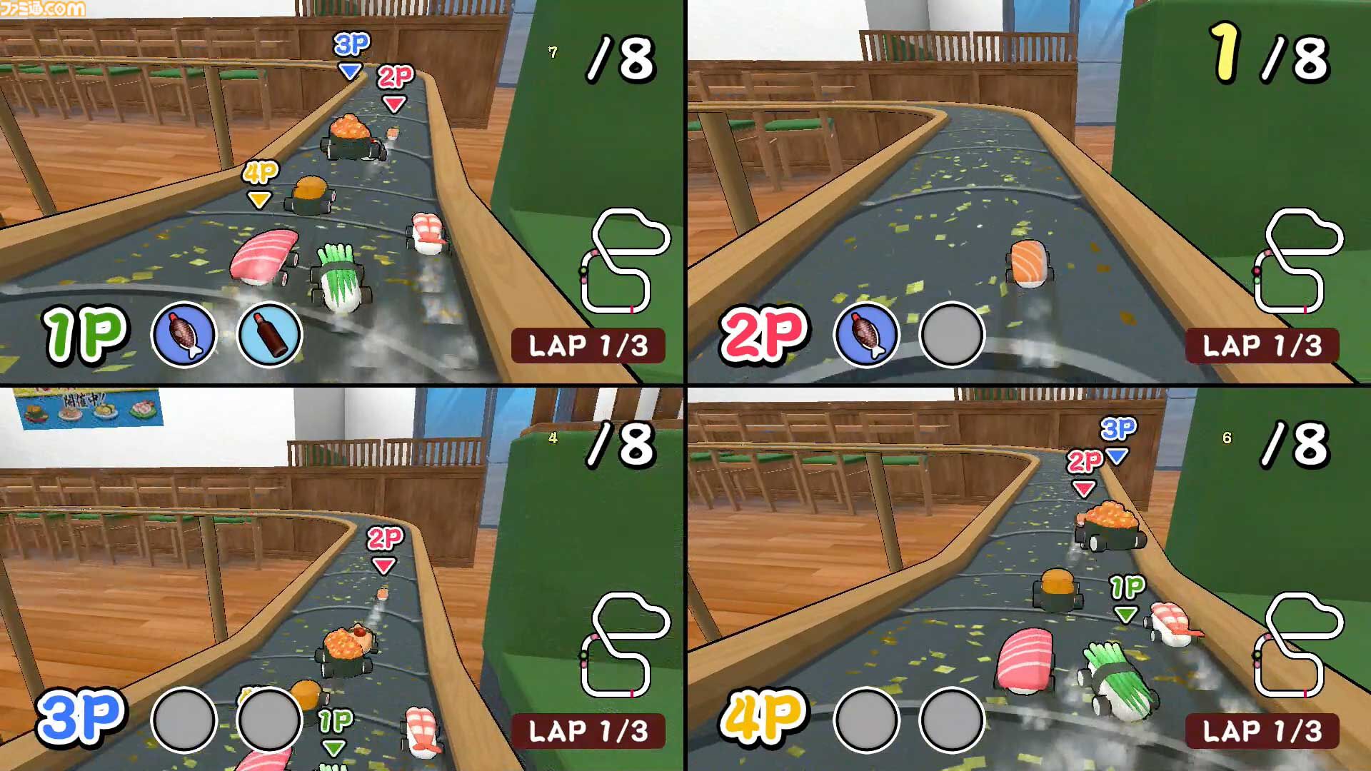 お寿司カートでレーンを爆走『SUSHIレース』発売。醤油ミサイル、バランなどのアイテムを駆使して1位を目指せ