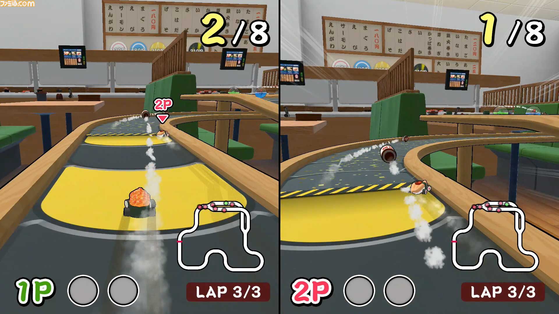 お寿司カートでレーンを爆走『SUSHIレース』発売。醤油ミサイル、バランなどのアイテムを駆使して1位を目指せ