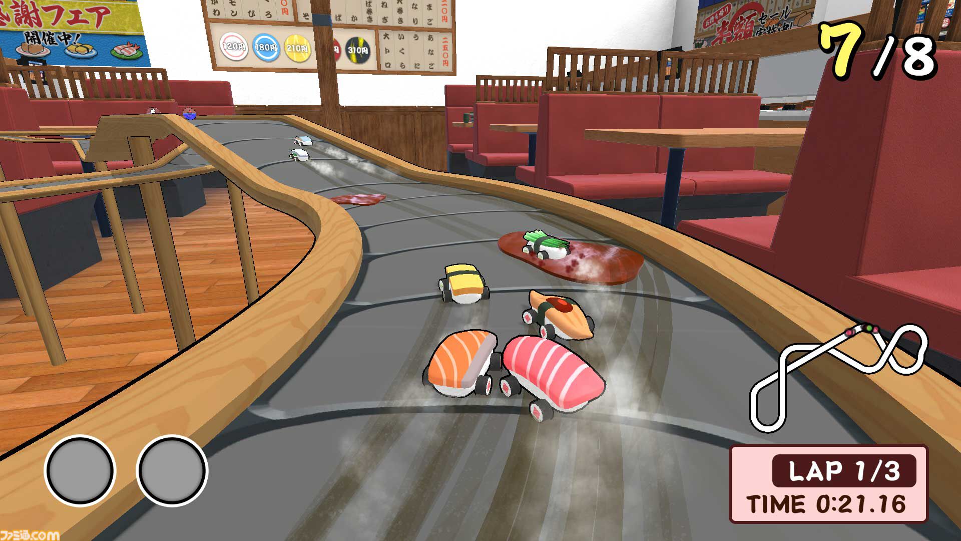 お寿司カートでレーンを爆走『SUSHIレース』発売。醤油ミサイル、バランなどのアイテムを駆使して1位を目指せ