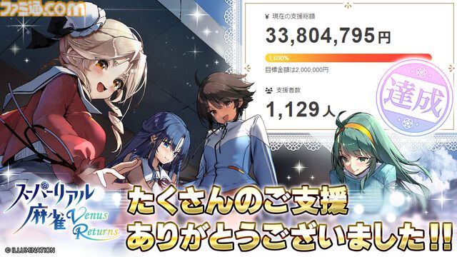 『スーパーリアル麻雀VR』クラファンが目標金額の1690％を達成し終了。脱衣後のツンツンタイム実装、思い出機能は時間停止が可能に