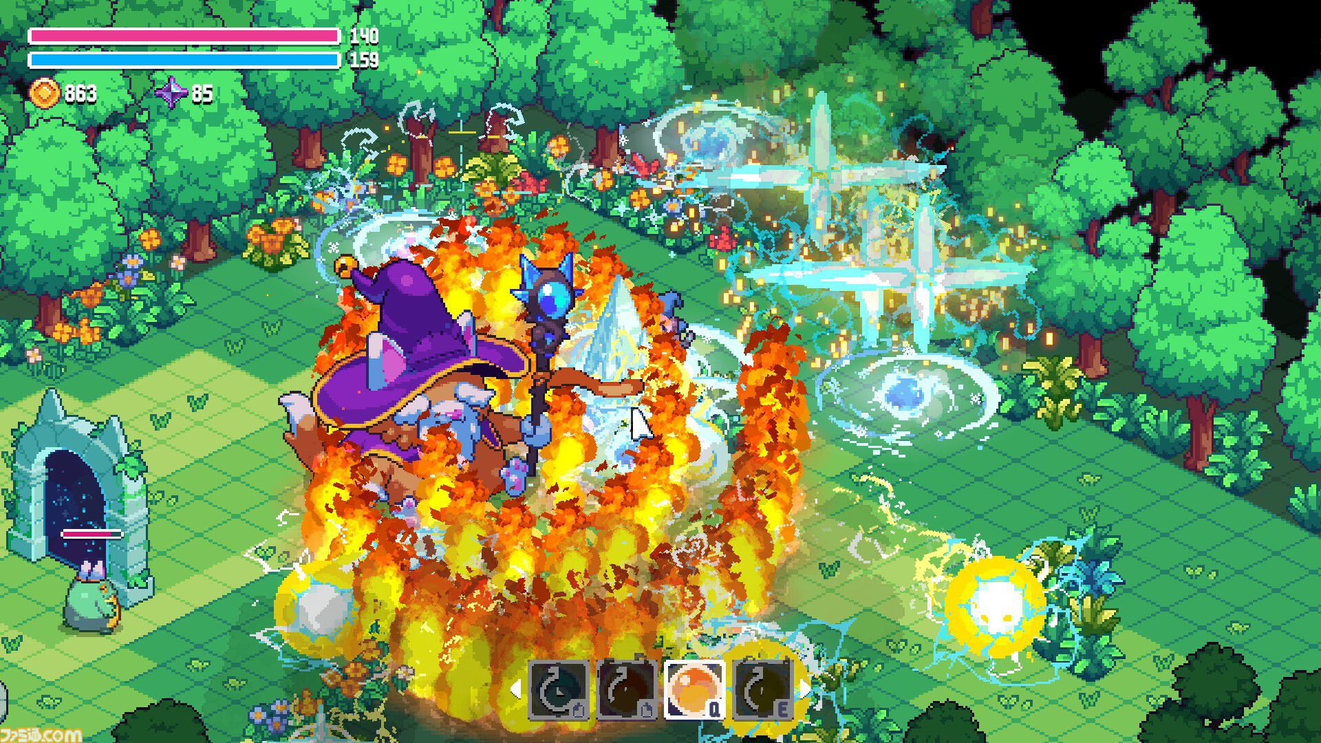 『ウィザードキャッツ』異世界転生ネコが自作魔法で冒険するローグライトアクション。呪文と効果を組み合わせて戦いかたは変幻自在