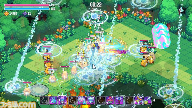 『ウィザードキャッツ』異世界転生ネコが自作魔法で冒険するローグライトアクション。呪文と効果を組み合わせて戦いかたは変幻自在