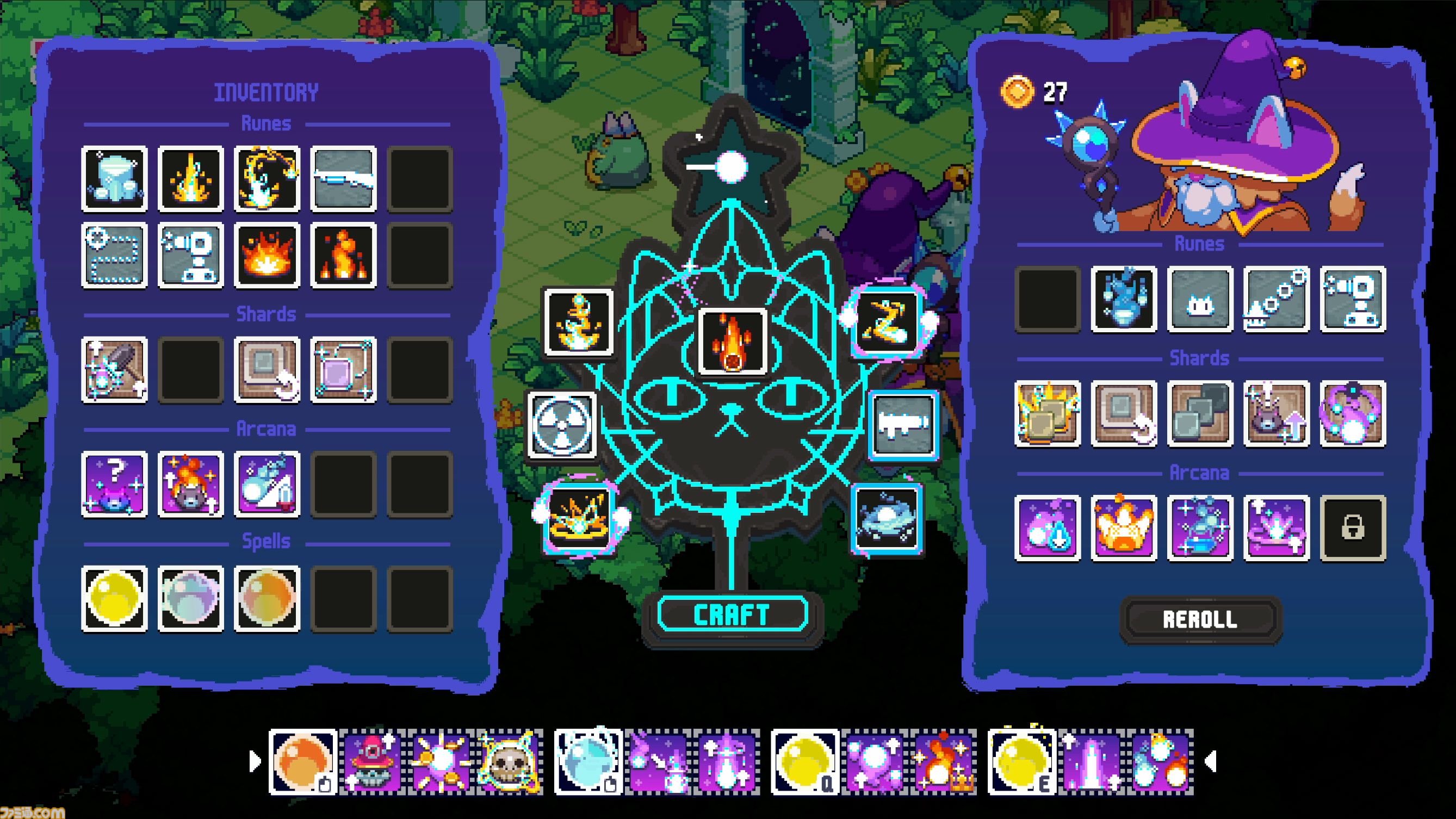 『ウィザードキャッツ』異世界転生ネコが自作魔法で冒険するローグライトアクション。呪文と効果を組み合わせて戦いかたは変幻自在
