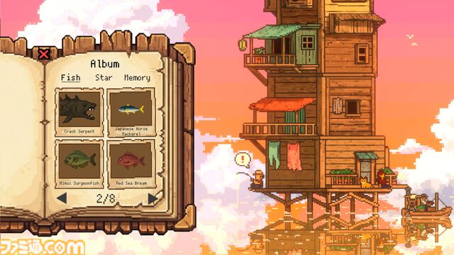 『CELESTAY』水に沈んだ世界で家を空へと増築していく放置系ゲーム。釣りで素材を集めたり、空に浮かぶ星座を見つけたりして過ごすチルなひととき