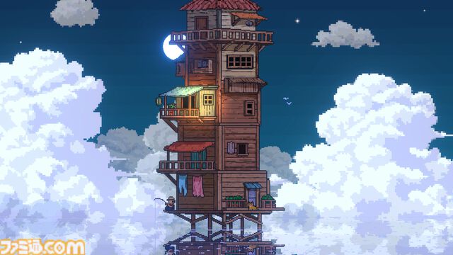 『CELESTAY』水に沈んだ世界で家を空へと増築していく放置系ゲーム。釣りで素材を集めたり、空に浮かぶ星座を見つけたりして過ごすチルなひととき
