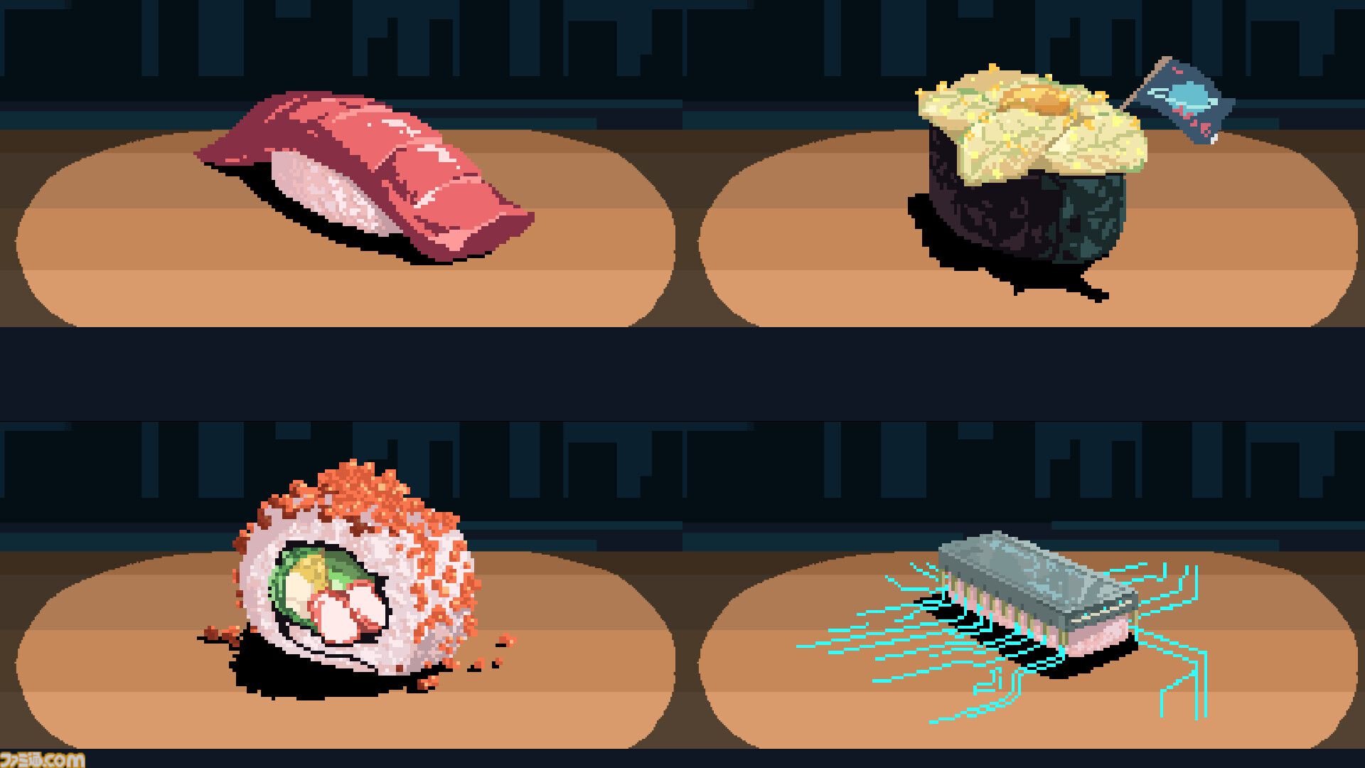 『SHIBUYA SUSHI MASTER』海面上昇で水没寸前の未来都市・渋谷にて、はぐれ者たちのため寿司を振る舞うサイバーパンク寿司職人アドベンチャー