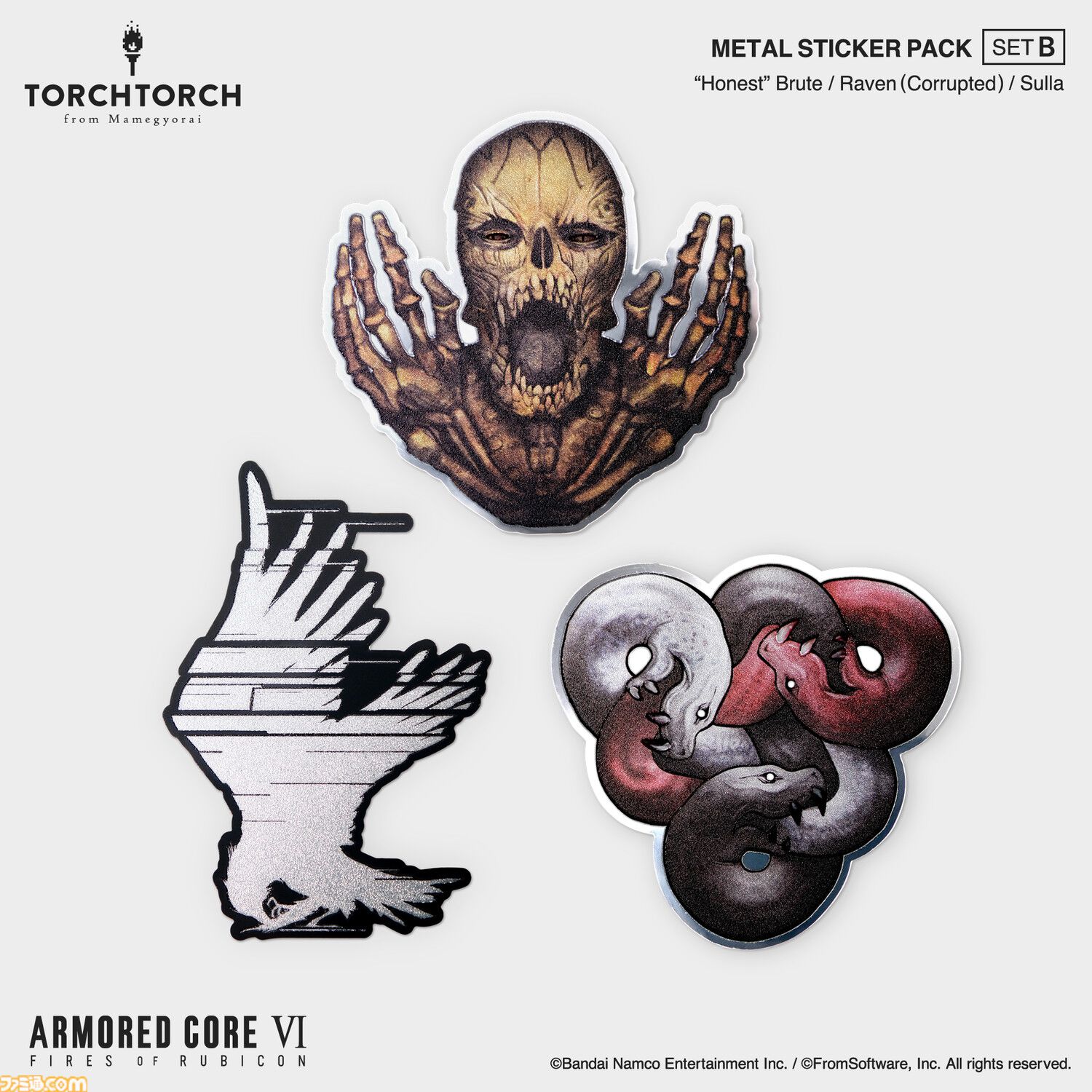 『アーマード・コア6』TORCH TORCHとのコラボメタルステッカーが発売。色味や質感にもこだわりぬいたエンブレム36種が登場