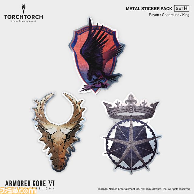 『アーマード・コア6』TORCH TORCHとのコラボメタルステッカーが発売。色味や質感にもこだわりぬいたエンブレム36種が登場