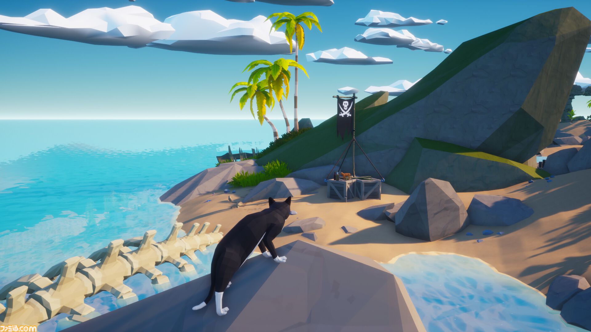 『Scattered』猫になって南の島を探索するアクションゲーム。「ニャー」と鳴いたり物を落としたり気ままに猫ロールプレイ。大量の猫が集まる画像が堪らニャイ