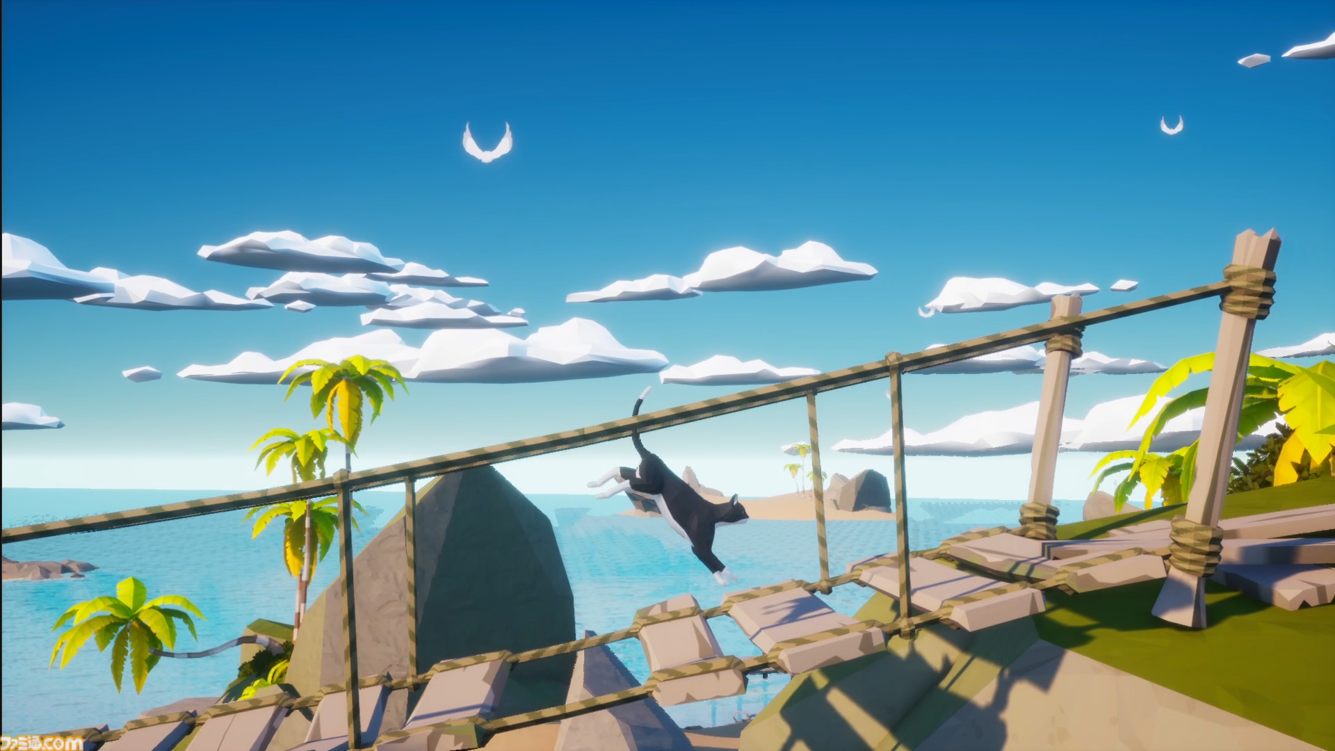 『Scattered』猫になって南の島を探索するアクションゲーム。「ニャー」と鳴いたり物を落としたり気ままに猫ロールプレイ。大量の猫が集まる画像が堪らニャイ