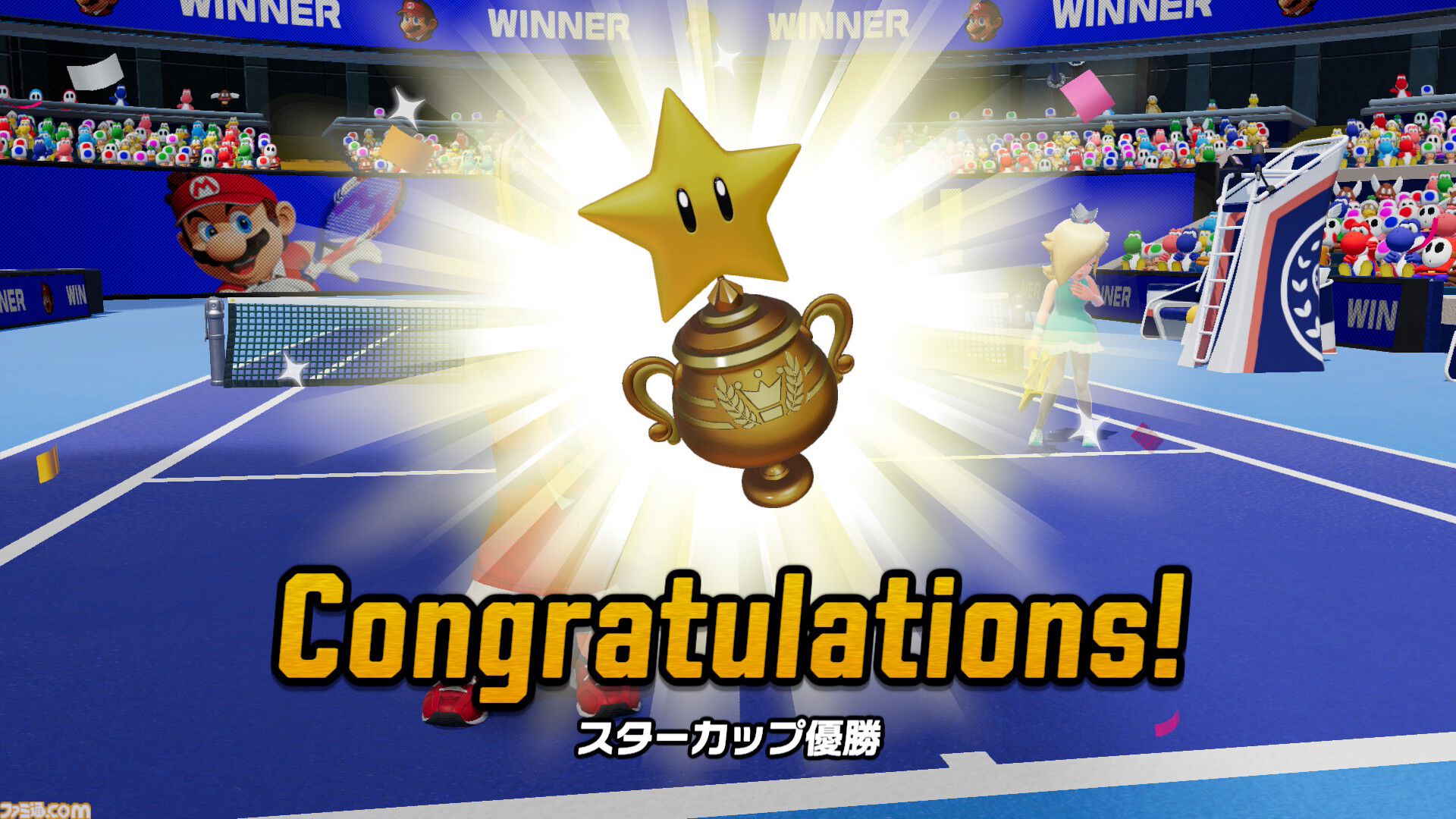 『マリオテニス フィーバー』レビュー。炎・氷・強風なんでもアリ!? 30種ラケットから放たれるフィーバーショットで、試合は毎回油断できないクライマックス！