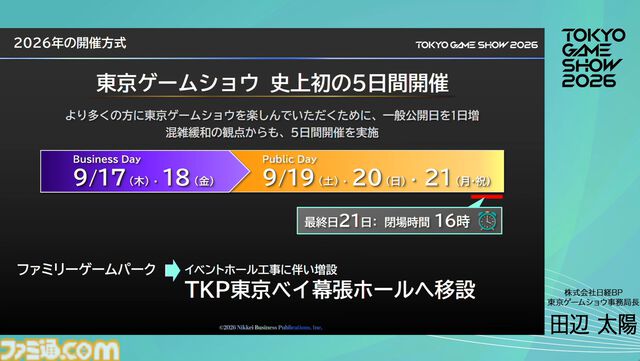 【TGS2026】東京ゲームショウ2026は5日開催で来場者30万人を見込む。5日間開催で混雑を解消し、多くの来場者がもっとゲームを遊べる環境を目指す