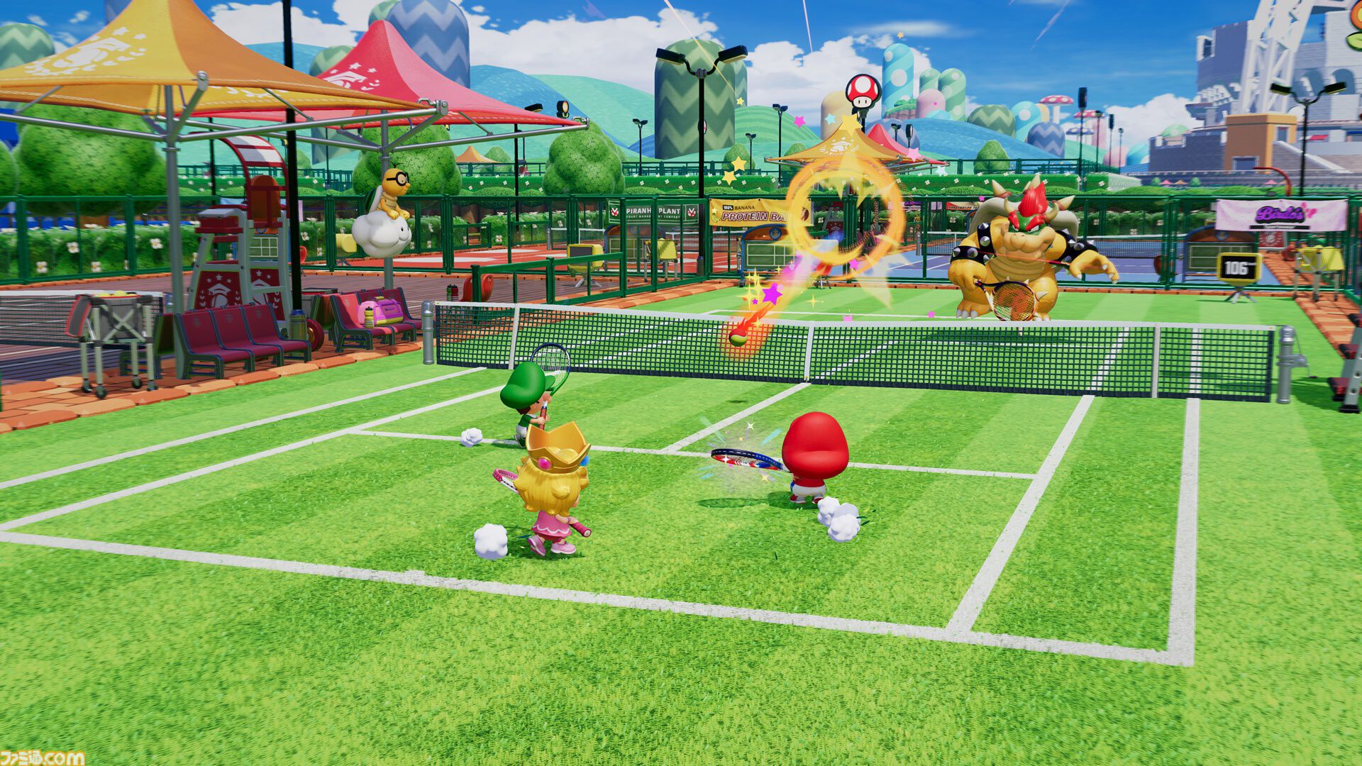 『マリオテニス フィーバー』2月12日の発売に先駆けオープニング映像が公開。さまざまなプレイモードや今作の新要素“フィーバーラケット”の詳細も要チェック